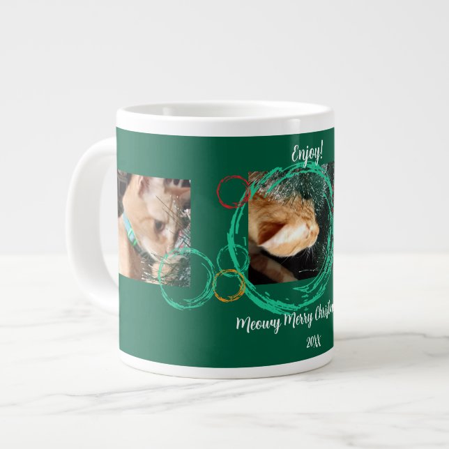 Grande Tasse Ginger Cat, Collage Photos, Texte, Faites votre pr (Devant gauche)