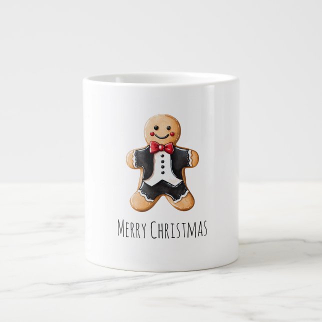 Grande Tasse Gingerbread Homme Cookie à Tuxedo Noël (Devant)