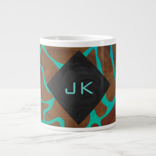 Grande Tasse Giraffe Impression Brown et Turquoise