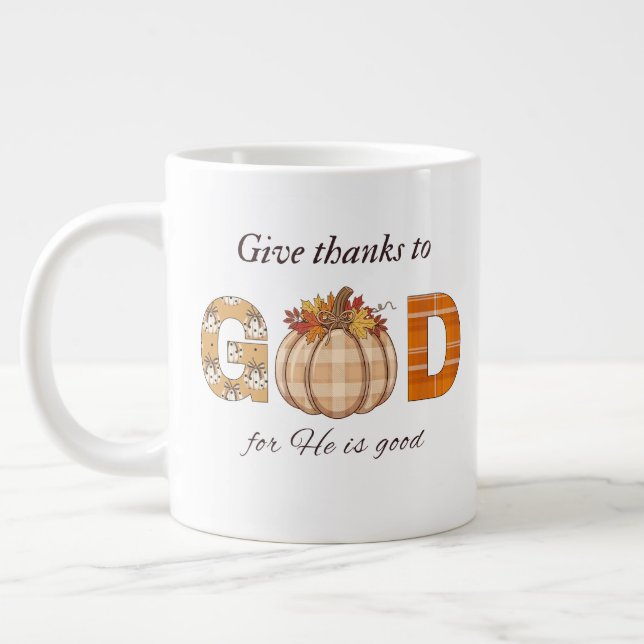 Grande Tasse Give Thanks to God Fall Pumpkin Art (Gauche)