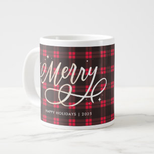 Grande Tasse Gold Script Sparkly Merry Holiday Plaid Photo Cade