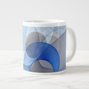 Grande Tasse Graphique d'art fractal gris bleu Abstrait moderne