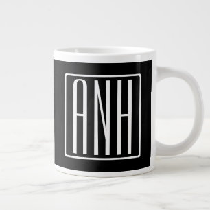Grande Tasse Gras moderne 3 initiales Monogramme   Blanc sur no