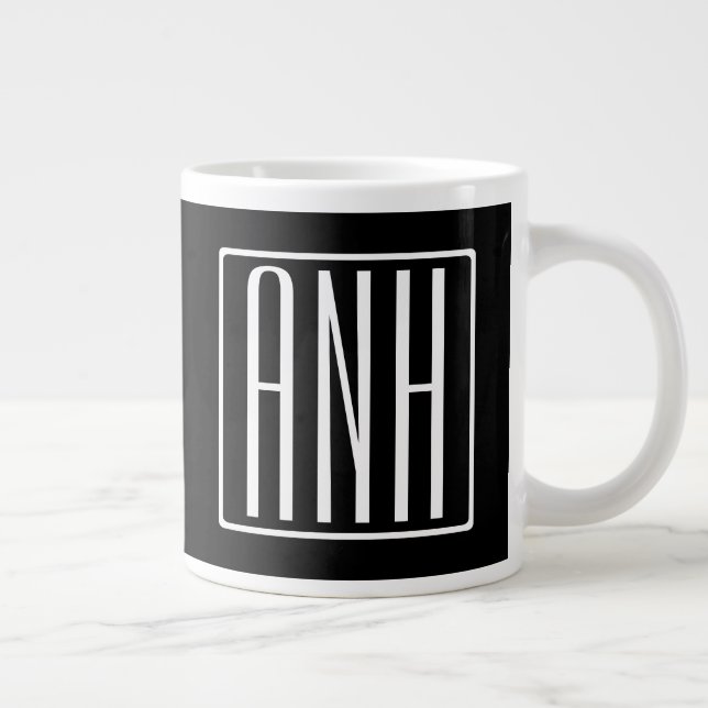 Grande Tasse Gras moderne 3 initiales Monogramme | Blanc sur no (Droite)