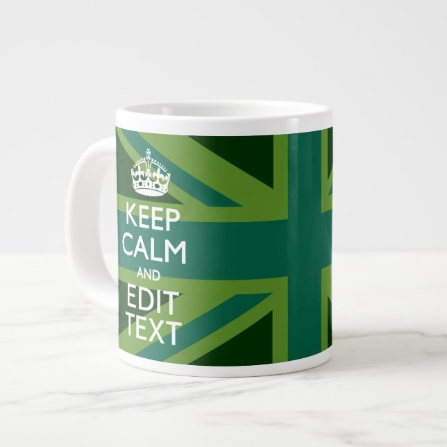 Grande Tasse Green Teal Keep Calm And Have Your Text Union Jack (Devant gauche)