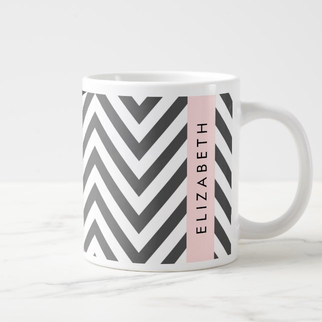 Grande Tasse Grey Zigzag, Grey Chevron, Purple, Votre Nom (Droite)
