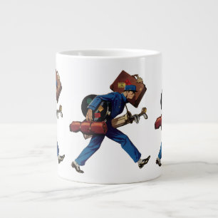 Grande Tasse Groom d'étage vintage en uniforme, valise et club 