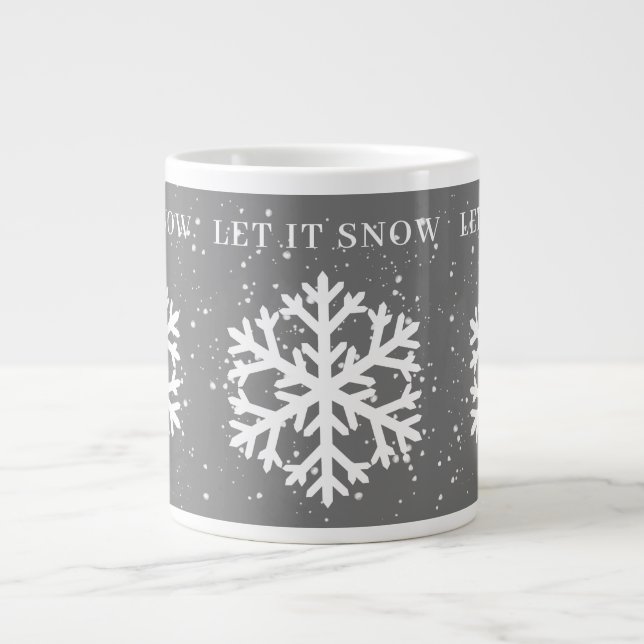 Grande Tasse Gros Flocon de neige blanc, LAISSEZ-LE NEIGER gris (Devant)