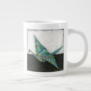 Grande Tasse Grue d'Origami aux motifs floraux