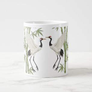 Grande Tasse Grues couronnées japonaises broderie bambou cadeau