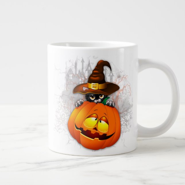 Grande Tasse Halloween Cute Kitty Witch et ami Citrouille (Droite)
