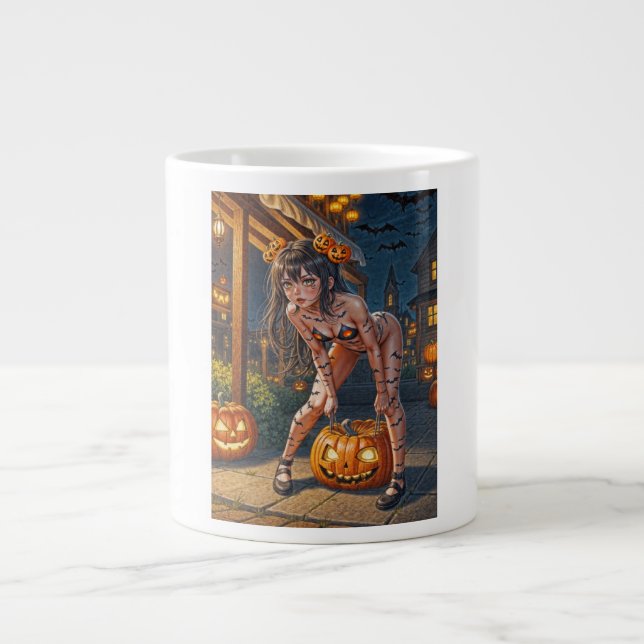 Grande Tasse Halloween Monster Jack-o-Lantern & Bat Vixen Girl (Devant)