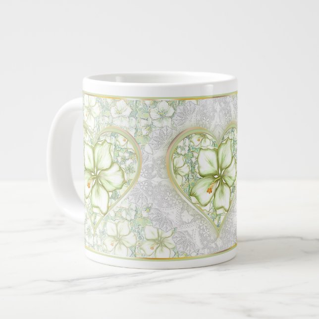 Grande Tasse Hibiscus & dentelle BLANC (Devant gauche)