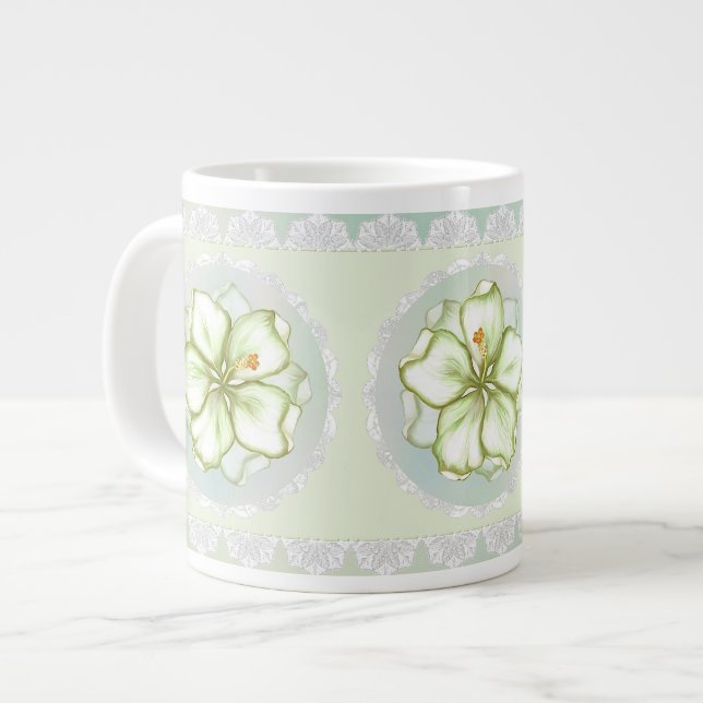 Grande Tasse Hibiscus & dentelle BLANC (Devant gauche)