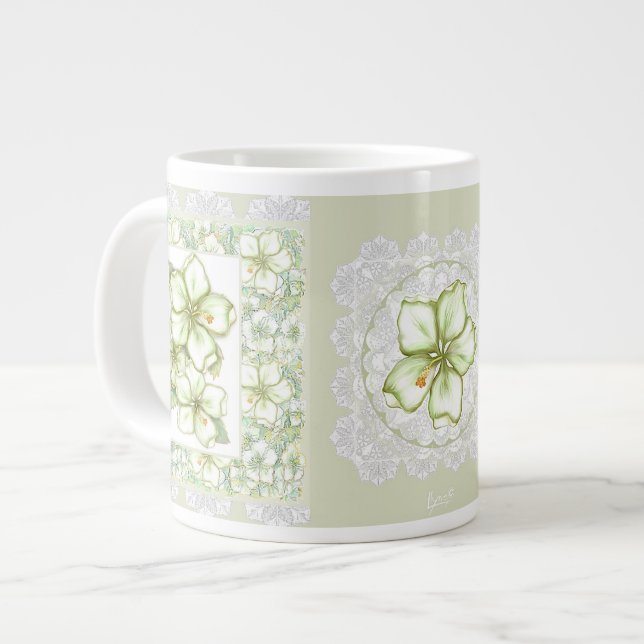 Grande Tasse Hibiscus & dentelle BLANC (Devant gauche)