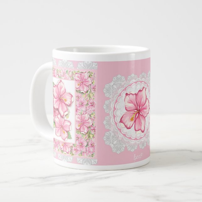 Grande Tasse Hibiscus & dentelle PINK (Devant gauche)