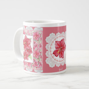 Grande Tasse Hibiscus & dentelle RED