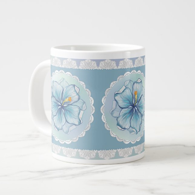 Grande Tasse Hibiscus & dentelle TURQUOISE (Devant gauche)