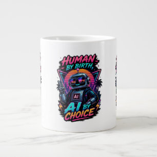 Grande Tasse Humain de naissance, IA par choix, néon robotique