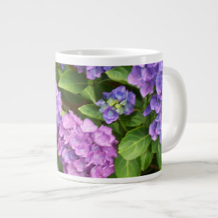 Grande Tasse Hydrangées, Bleu, Rose, Mauve, Feuilles verts