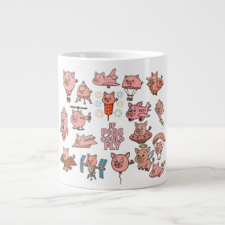 Grande Tasse  "If Pigs Could Fly" Cute Cartoon Pig Sky Design