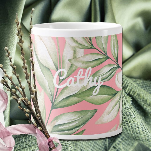 Grande Tasse Île tropicale Rose, Blush, Vert Floral (Créateur téléchargé)