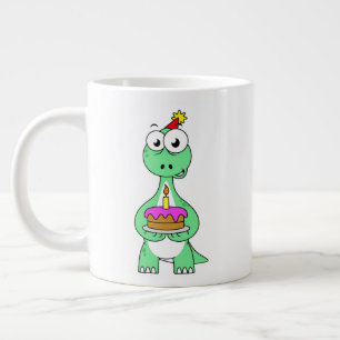 Grande Tasse Illustration Du Brontosaurus Avec Gâteau D'Anniver
