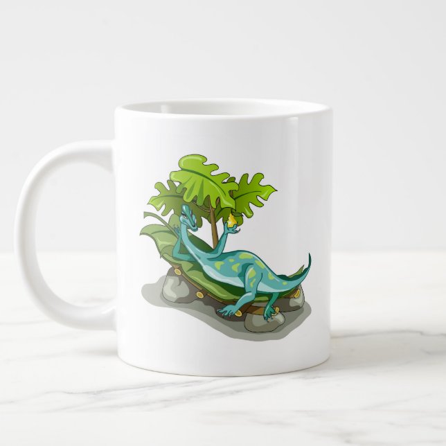 Grande Tasse Illustration D'Un Bain De Soleil Iguanodon. (Gauche)
