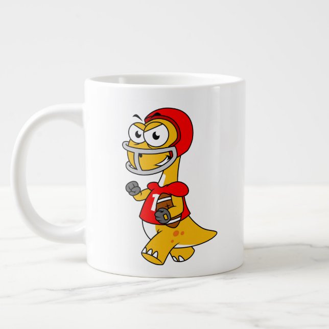 Grande Tasse Illustration D'Un Brontosaurus Jouant Au Football. (Gauche)