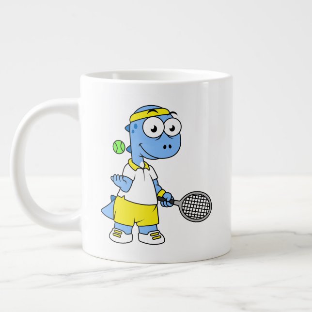 Grande Tasse Illustration D'Un Joueur De Tennis Tyrannosaurus R (Gauche)