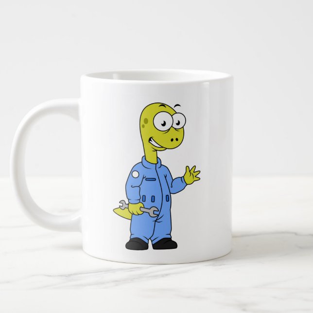 Grande Tasse Illustration D'Un Mécanique Brontosaurus. (Gauche)