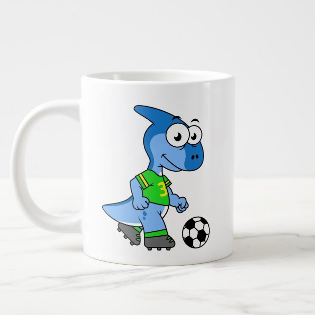 Grande Tasse Illustration D'Un Parasaurolophus Jouant Au Footba (Gauche)