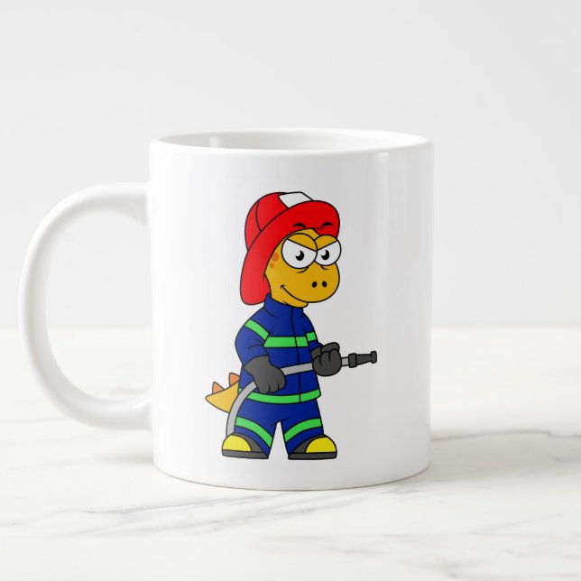 Grande Tasse Illustration D'Un Pompier Tyrannosaurus Rex. (Gauche)