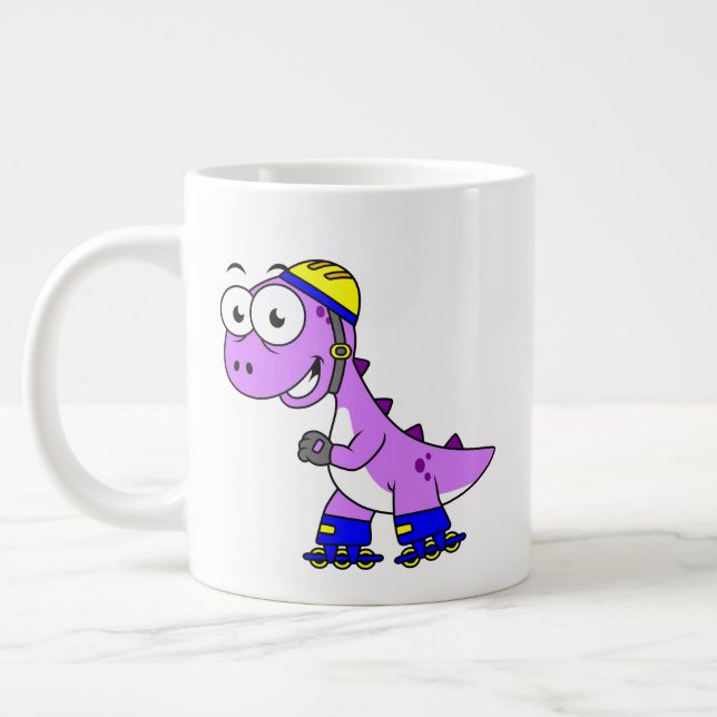 Grande Tasse Illustration D'Un Tyrannosaurus Rex De Patinage. (Gauche)