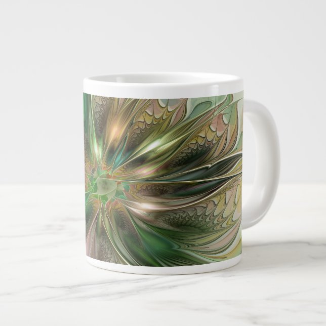 Grande Tasse Imaginaire coloré Moderne Fleur Fractale Abstraite (Devant droit)