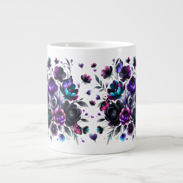 Grande Tasse Imaginaire floral clair et foncé avec papillons (Devant)