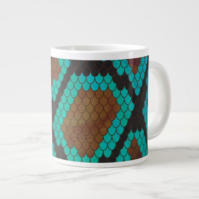 Grande Tasse Impression Brown et Turquoise de serpent (Devant droit)