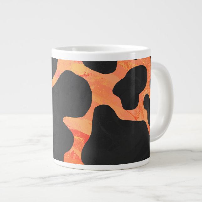Grande Tasse Impression noire et orange de vache (Devant droit)