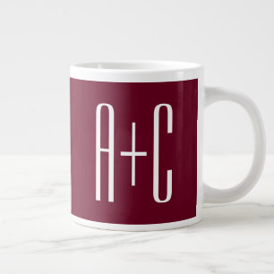 Grande Tasse Initiales de couples simples Blanc et bordeaux
