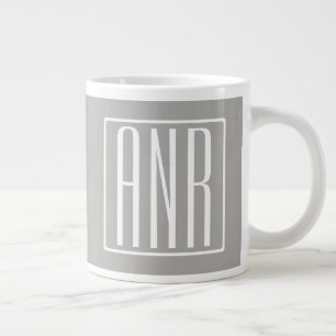 Grande Tasse Initiales Monogramme   Blanc Sur Gris Clair