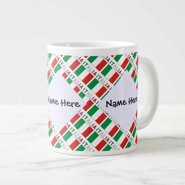 Grande Tasse Italia e Bandiera Italiana Carreaux avec votre nom (Devant droit)