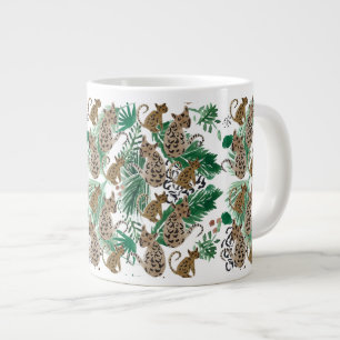 Grande Tasse Jaguar et verdure de safari à l'aquarelle peinte à