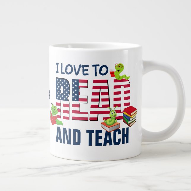 Grande Tasse J'AIME LIRE ET ENSEIGNER LE MONOGRAM DU Drapeau Am (Droite)