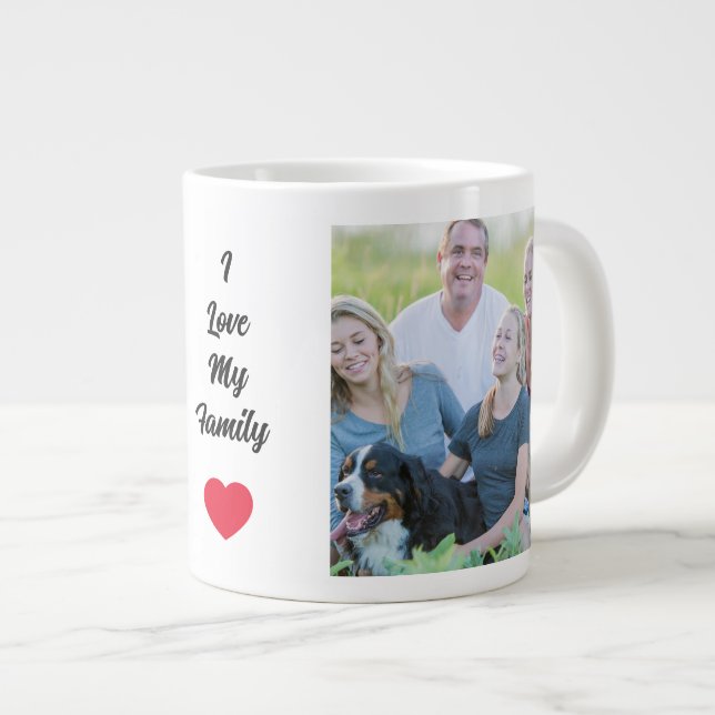 Grande Tasse J'aime ma famille photo personnalisée (Devant droit)
