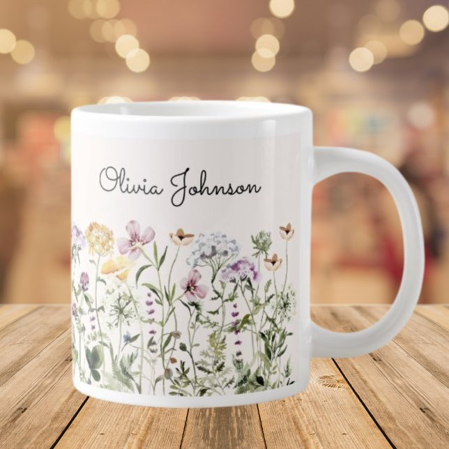 Grande Tasse Jardin Fleur sauvage de nom personnalisé (Close up, On the table)