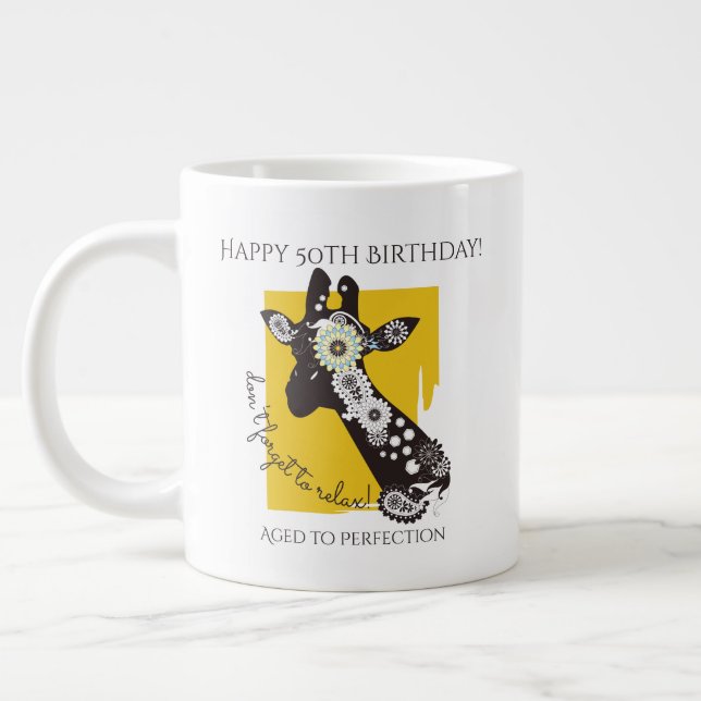 Grande Tasse Jaune blanc et noir Funky Cool Giraffe Anniversair (Gauche)