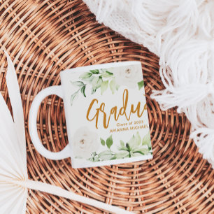 Grande Tasse Joli Blanc Floral Graduate Script 2024 Deux côtés