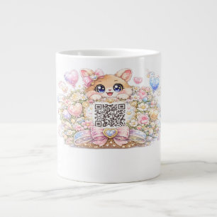 Grande Tasse Joli code QR personnalisé chat pastel rose floral 