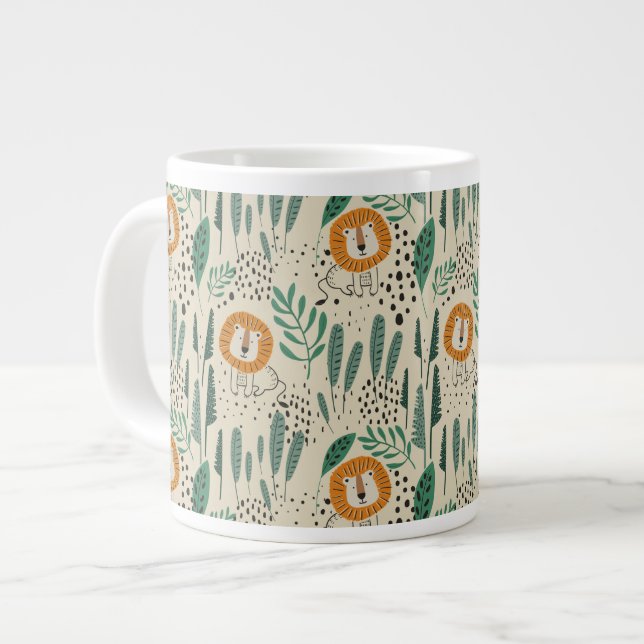 Grande Tasse Joli Doodle Lion Jungle Rainforest Motif (Devant gauche)