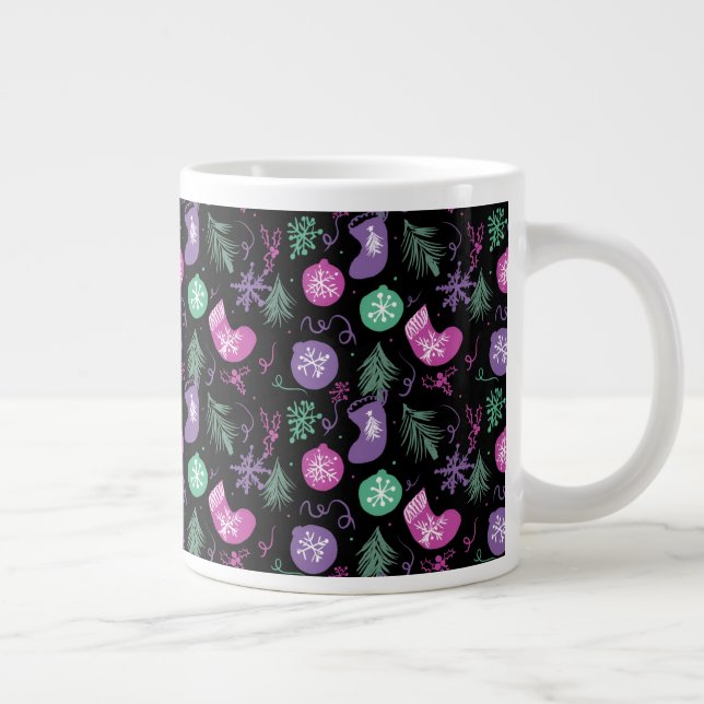 Grande Tasse Joli Doodles de Noël Snowflakes Stocker Arbre (Droite)